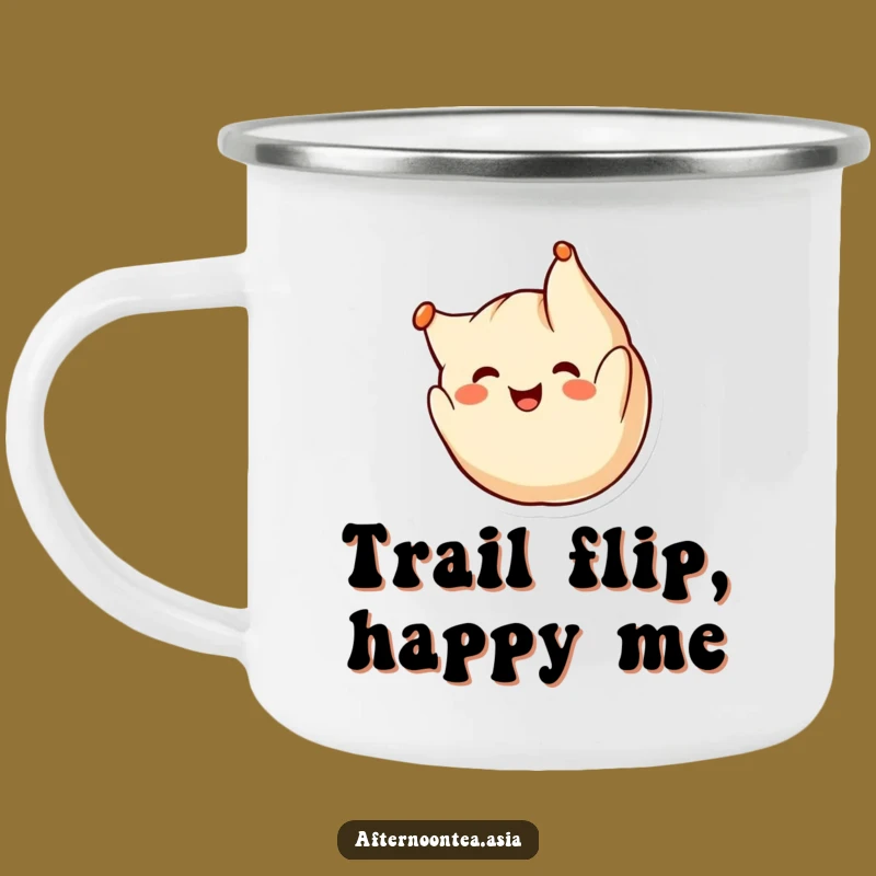 Funny Kawaii Dumpling Camping Mug: Somersaulting Adventures, Rustic Gift