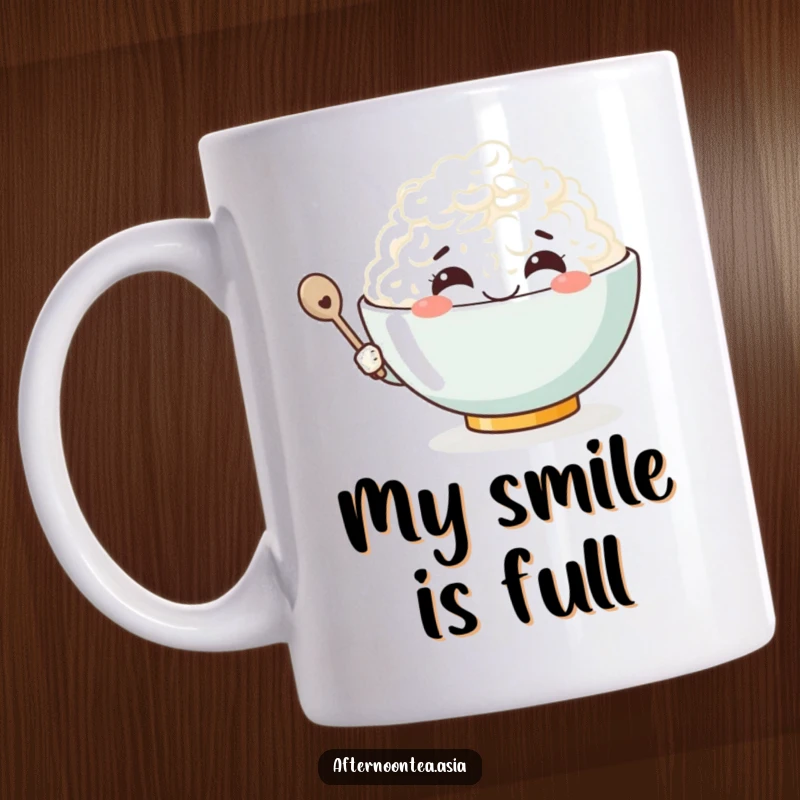 Funny Kawaii Rice Bowl Mug: A cute character smiling broadly, perfect for a funny gift and happy mornings.