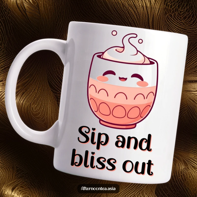 Funny Kawaii Sake Cup Mug: A cute character with closed eyes in satisfaction, perfect for a funny gift.