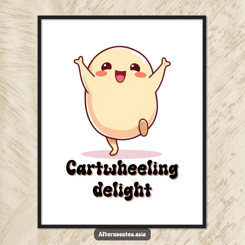 Funny Digital Art Print of a cheerful samosa doing a delightful cartwheel.