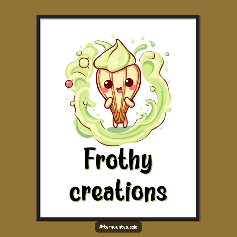 Funny Kawaii Matcha Whisk Digital Art: Frothy Patterns for Walls, Instant Gift