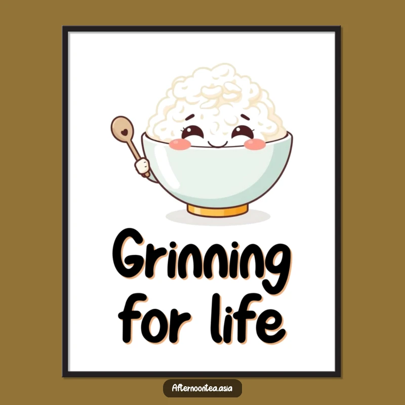 Funny Kawaii Rice Bowl Digital Art: Smiling Joy for Your Walls, Instant Gift