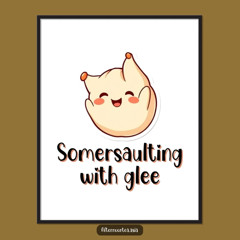 Funny Kawaii Dumpling Digital Art: Somersaulting Joy, Instant Gift