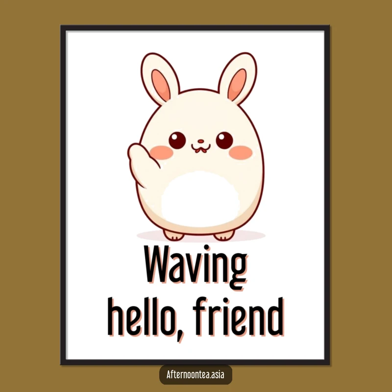 Funny Kawaii Bao Bun Digital Art: Waving Hello, Instant Cheerful Gift