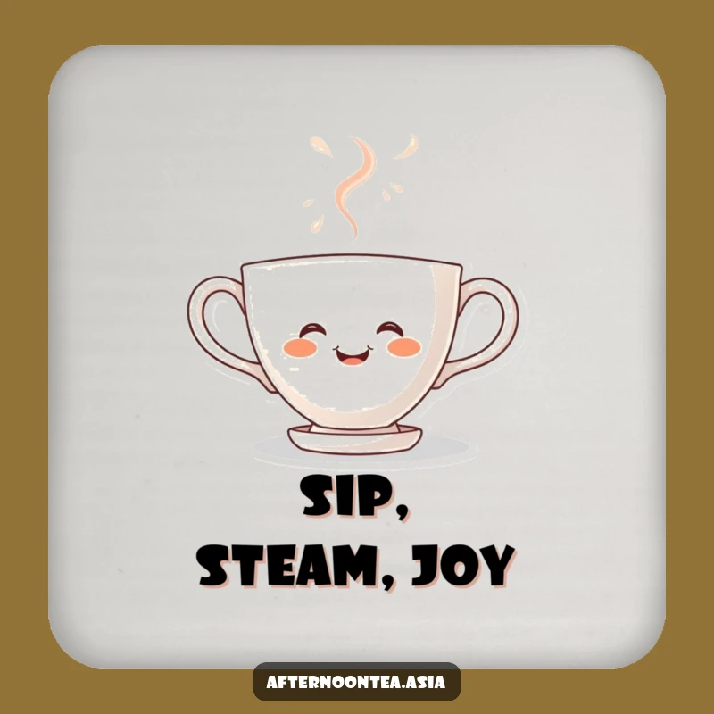 Funny Kawaii Teacup Coaster: Steaming with Joy, Protects Surfaces Gift