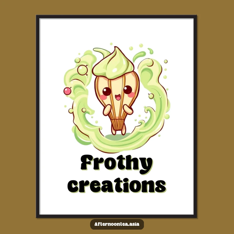 Funny Kawaii Matcha Whisk Poster: Frothy Art for Your Walls, Delightful Gift