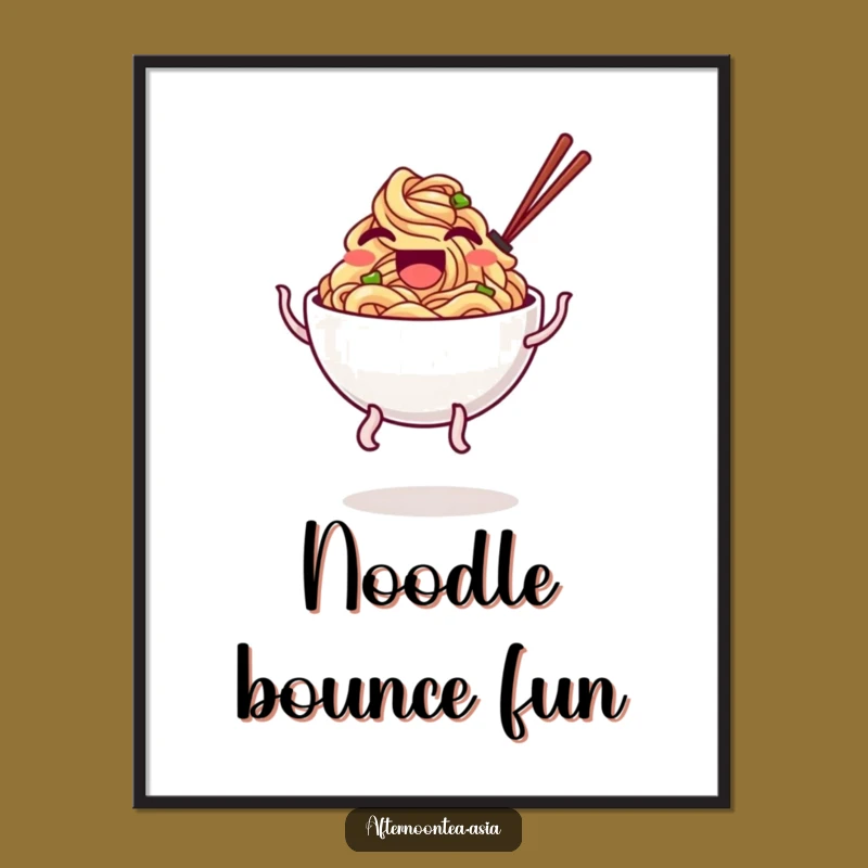 Funny Noodle Wall Art: Wobbly Bowl Poster, Whimsical Foodie Funny Gift Decor