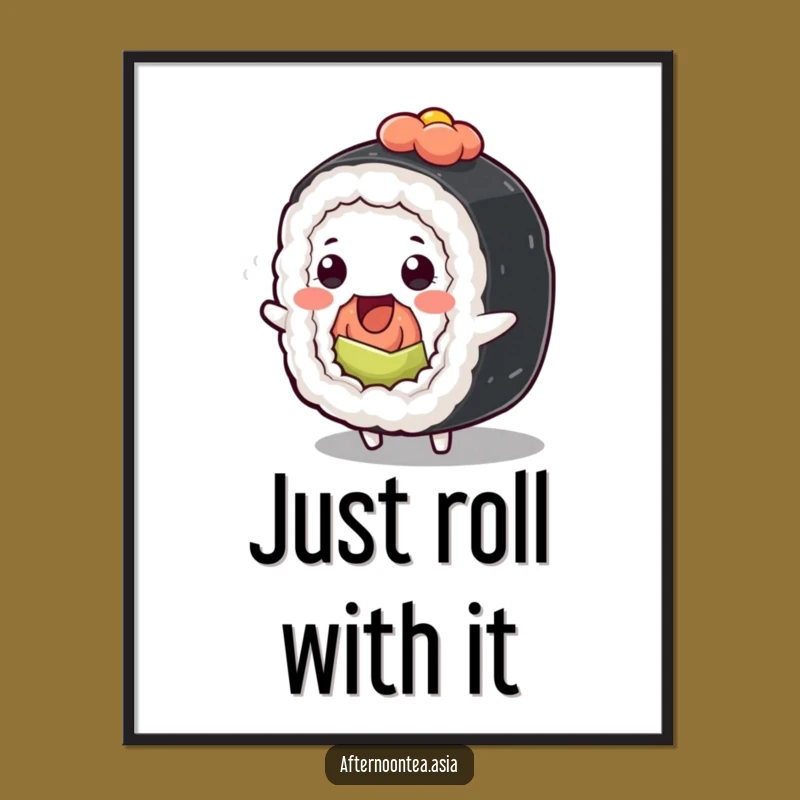 Funny Kawaii Sushi Roll Poster: Wiggle Art for Your Walls, Perfect Gift