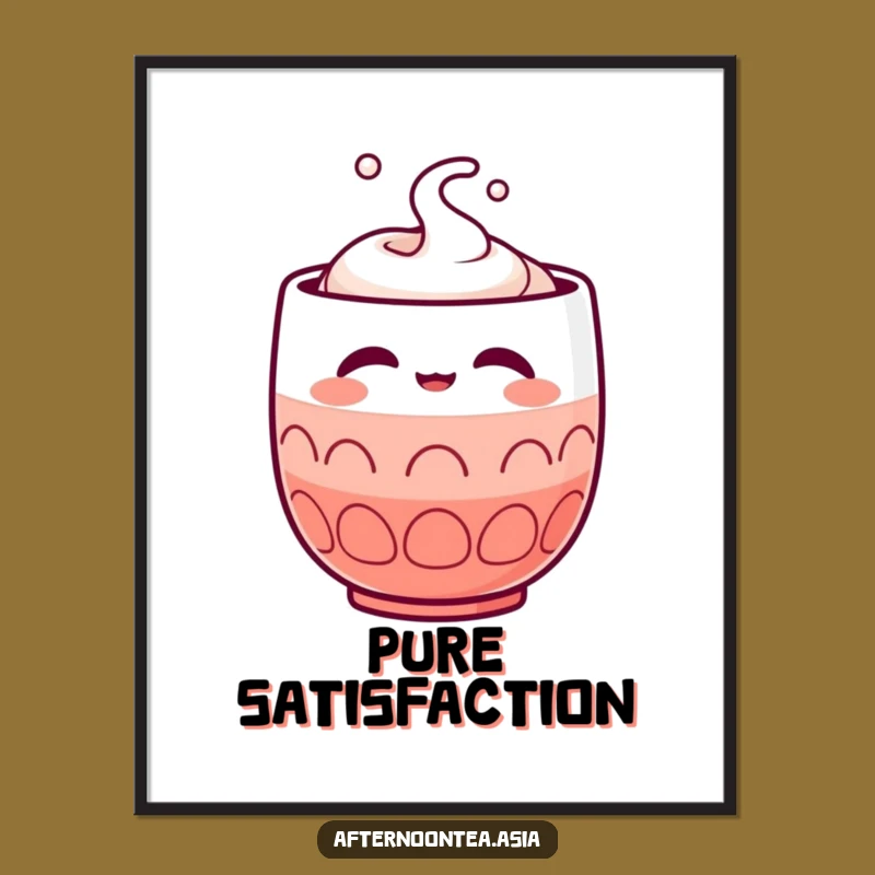 Funny Kawaii Sake Cup Poster: Satisfied Art for Your Walls, Delightful Gift