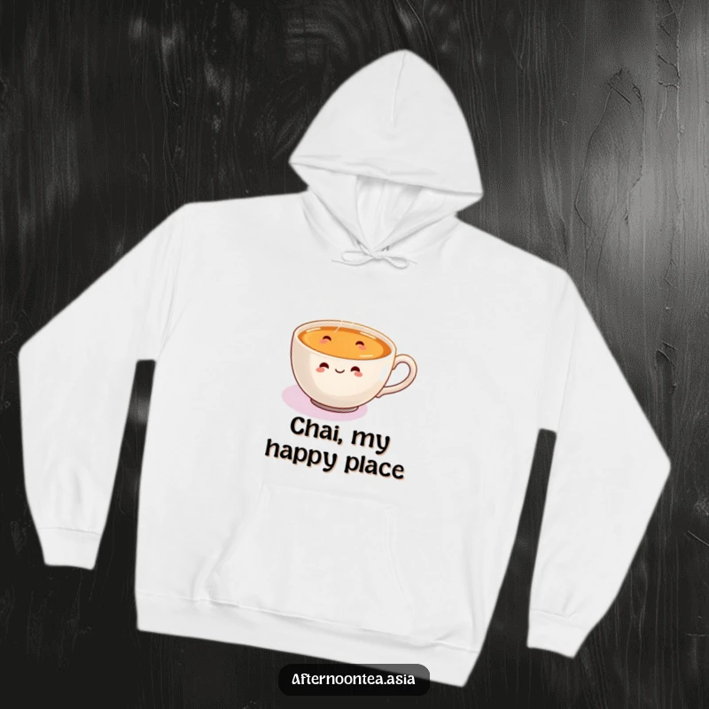 Funny Hoodie featuring a delightful steaming chai cup with tiny, happy steam swirls merrily dancing.