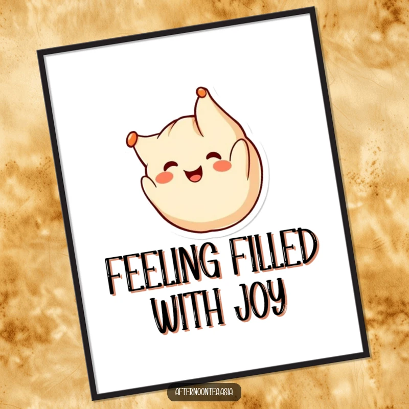 Funny Free Printable Wall Art: Kawaii smiling dumpling character performing a cheerful somersault, full of playful energy.