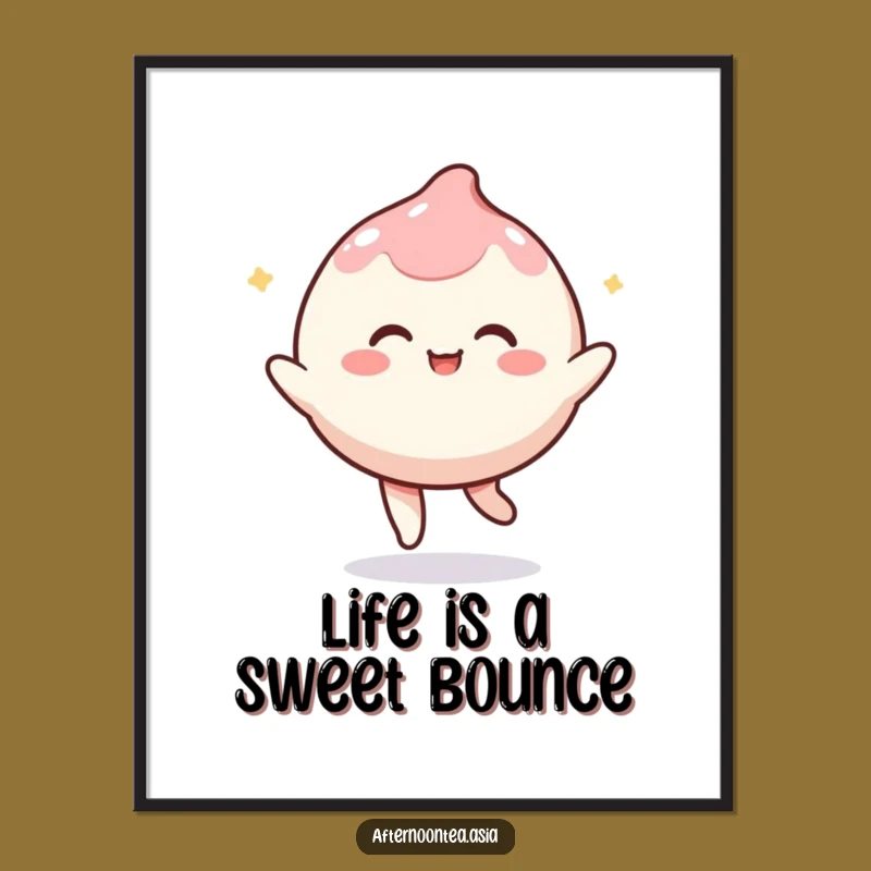 Free Printable Wall Art: Kawaii Bouncing Mochi, Funny Playful Character Downloadable Decor