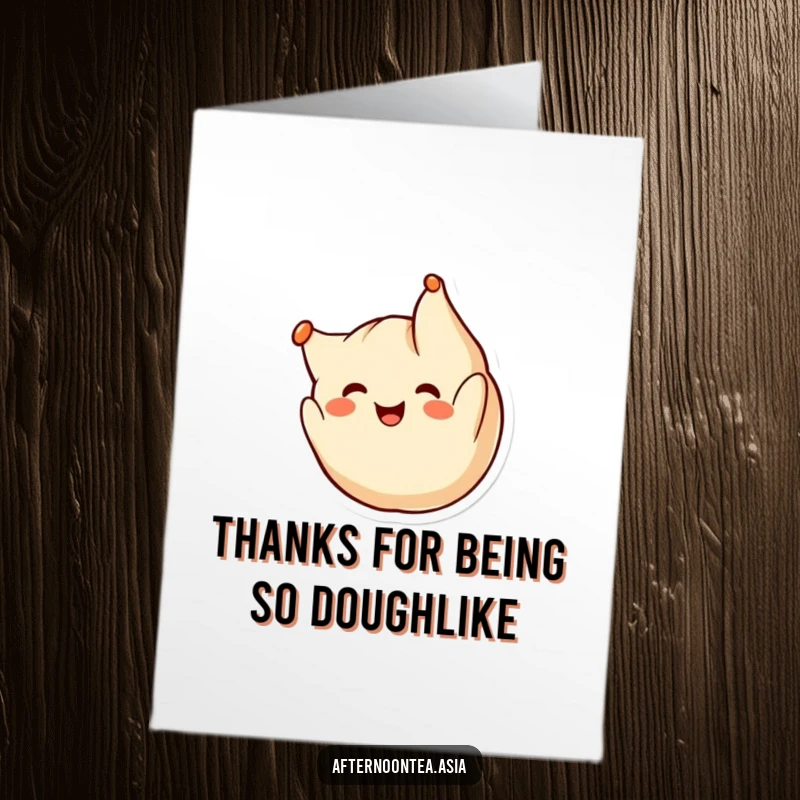 Funny Free Printable Thank You Card: Kawaii dumpling character doing a cheerful somersault, expressing thanks.