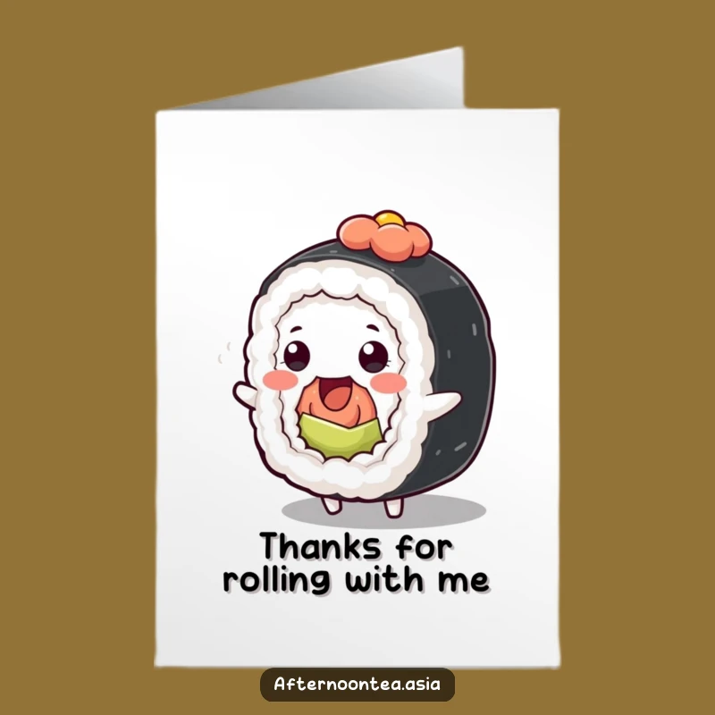Free Printable Thank You Card: Cute Sushi Roll Wiggle, Appreciative Downloadable Gift!