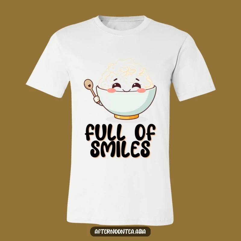 Funny Kawaii Rice Bowl T-Shirt: Big Grin, Perfect for Foodie Fun