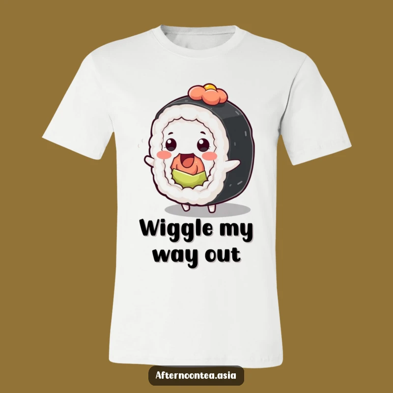 Funny Kawaii Sushi Roll T-Shirt: Playful Wiggle, Perfect for Foodie Fun