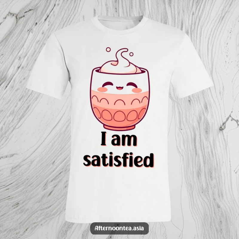 Funny Kawaii Sake Cup T-Shirt: A cute character expressing satisfaction, perfect as a funny gift.