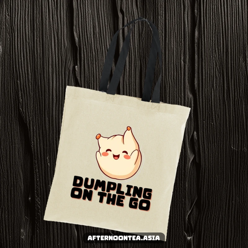 Funny kawaii dumpling character doing a cheerful somersault, a dynamic and happy design on this sturdy tote bag, a gift.